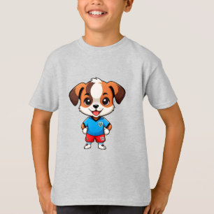 Camiseta Filhote de desenho animado fofo jogador de futebol
