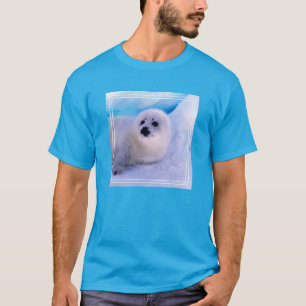 Camiseta Filhote de foca harpa coberto de flocos de neve