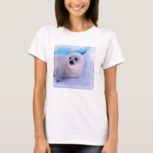 Camiseta Filhote de foca harpa coberto de flocos de neve