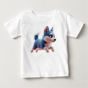Camiseta Filhote de Husky Azul Animado Correndo