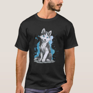 Camiseta Filhote de Husky de Olhos Azuis Fofo Fantasia de L