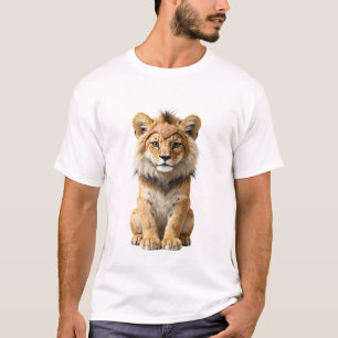 Camiseta Filhote de Leão Majestoso com Tira Tribal na Cabeç