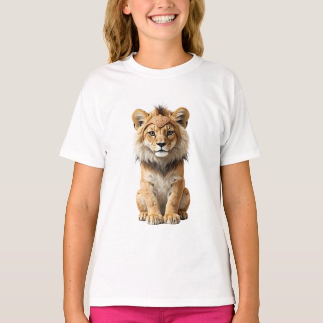 Camiseta Filhote de Leão Majestoso Sentado Crianças (Frente)