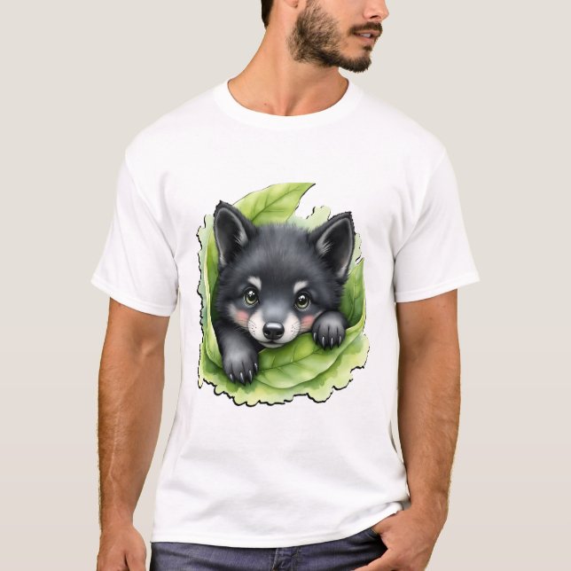 Camiseta Filhote de lobo no verde: (Frente)