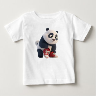 Camiseta Filhote de panda 3D fofo em tênis vermelho