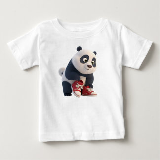 Camiseta Filhote de panda 3D fofo em tênis vermelho