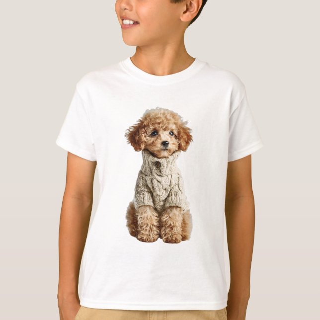 Camiseta Filhote de Poodle em Malha de Corda para Crianças (Frente)