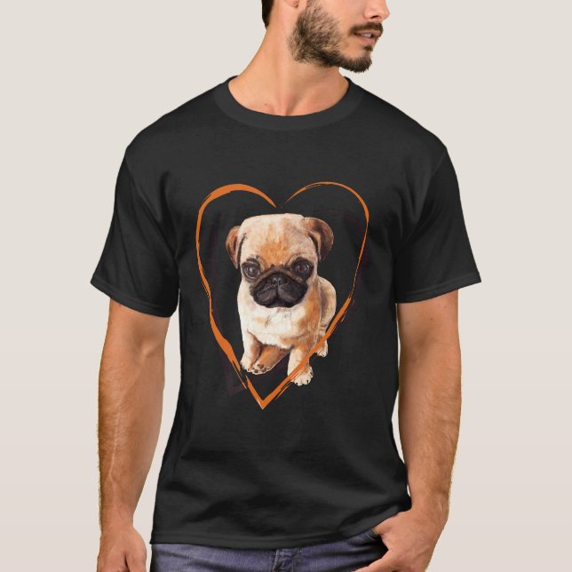 Camiseta Filhote de Pug Fofo no Coração (Frente)