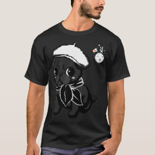 Camiseta Filhote de Pug Preto Lua e Coelho Pixel Art