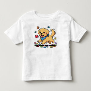 Camiseta Filhote Dourado Fofo Perseguindo Bola Vermelha Div