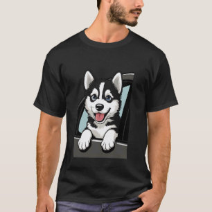 Camiseta Filhote engraçado de Husky espiando pela janela de