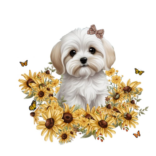 Camiseta Filhote maltês com flores amarelas de outono (Maltesem puppy with yellow flowers)