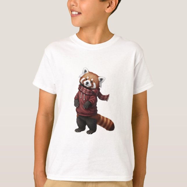 Camiseta Filhotes Adoráveis de Panda Vermelho de Inverno (Frente)