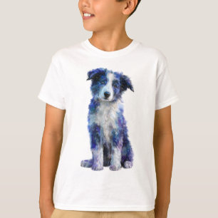Camiseta Filhotes de Border Collie Pintados de Azul para Cr