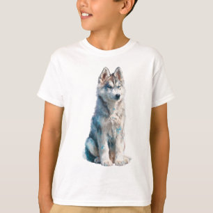 Camiseta Filhotes de Husky Siberiano de Olhos Azuis Majesto