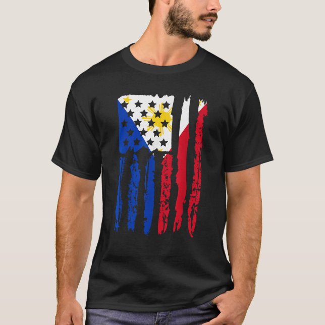 Camiseta Filipinas: Filipino Flag American Grown Pinoy EUA (Frente)
