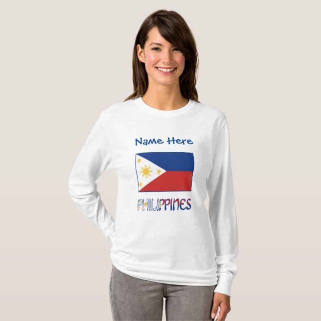 Camiseta Filipinas: Personalização Azul do Sinalizador Fili (Frente Completa)