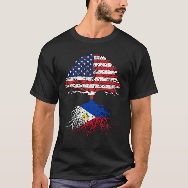 Camiseta Filipino Roots American Grown Filipinas Flag Gif (Frente)