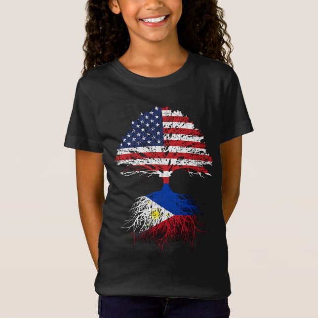 Camiseta Filipino Roots American Grown Filipinas Flag Gif (Frente)