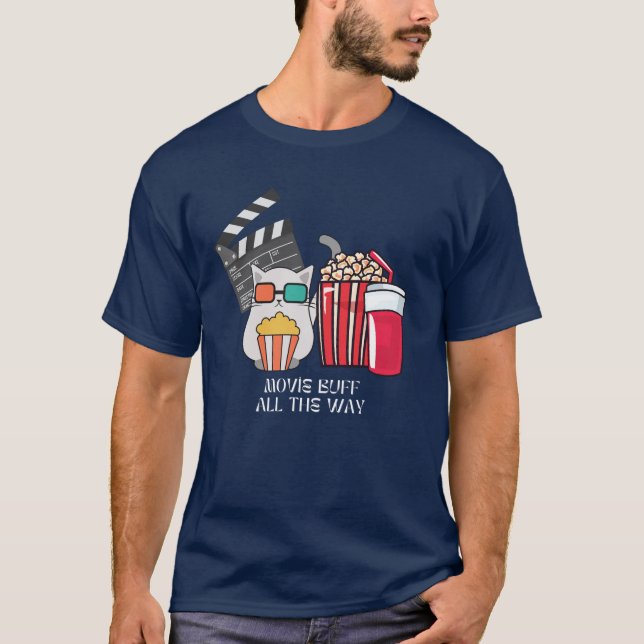 Camiseta Filme Buff Cat com pipoca e bebidas (Frente)