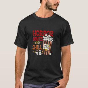Camiseta Filmes De Horror E Pipoca De Crânio Enchido Engraç