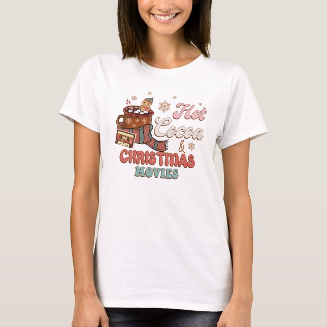 Camiseta Filmes de Natal com Cacau Quente Retro (Frente)