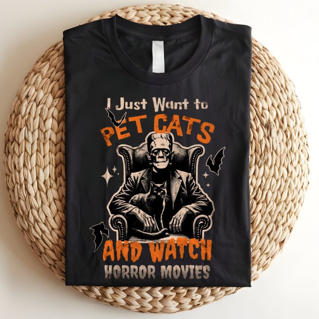 Camiseta Filmes de terror e gatos Fan Frankenstein Hallowee (Criador carregado)