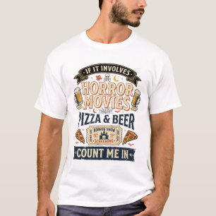 Camiseta Filmes de Terror Pizza Cerveja Divertido Halloween