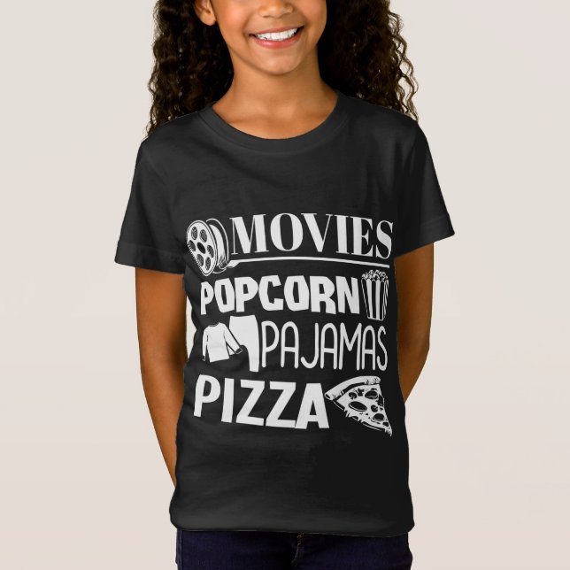 Camiseta Filmes Decorados Pipoca Pipoca Pizza Filme Nig (Frente)