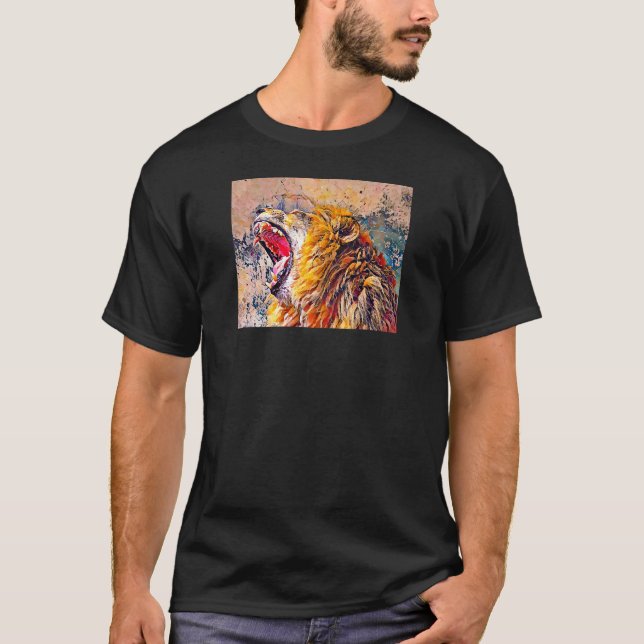 Camiseta Filtro por pintura a óleo Leão Retrato Lion Roarin (Frente)
