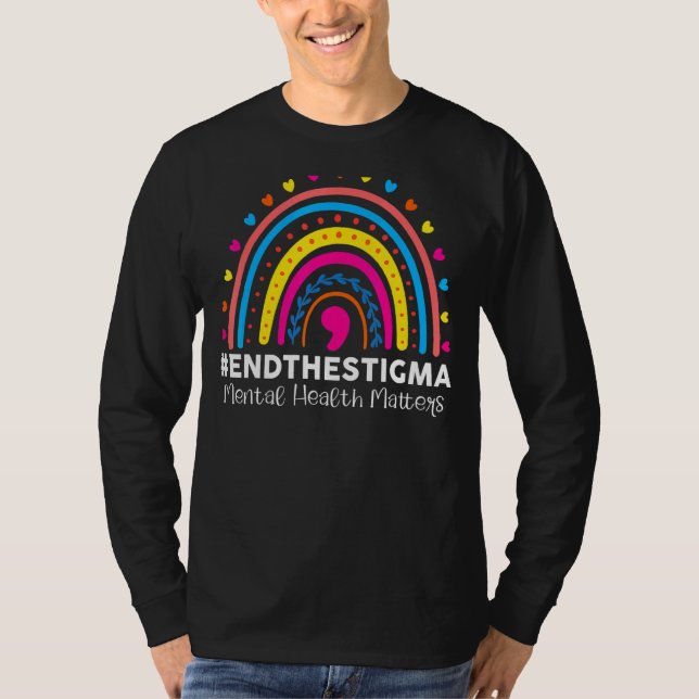 Camiseta Fim Da Saúde Mental Estigma Importa Rainbow Boho (Frente)