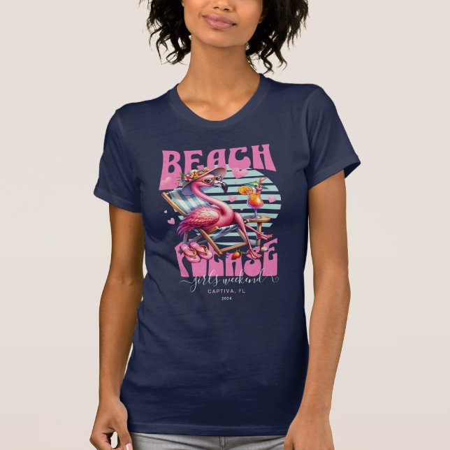 Camiseta Fim de Semana das Raparigas Flamingo Retro Rosa Ro (Frente)