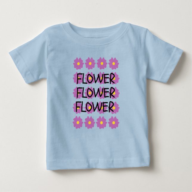 Camiseta fina de bebé com flor azul  (Frente)