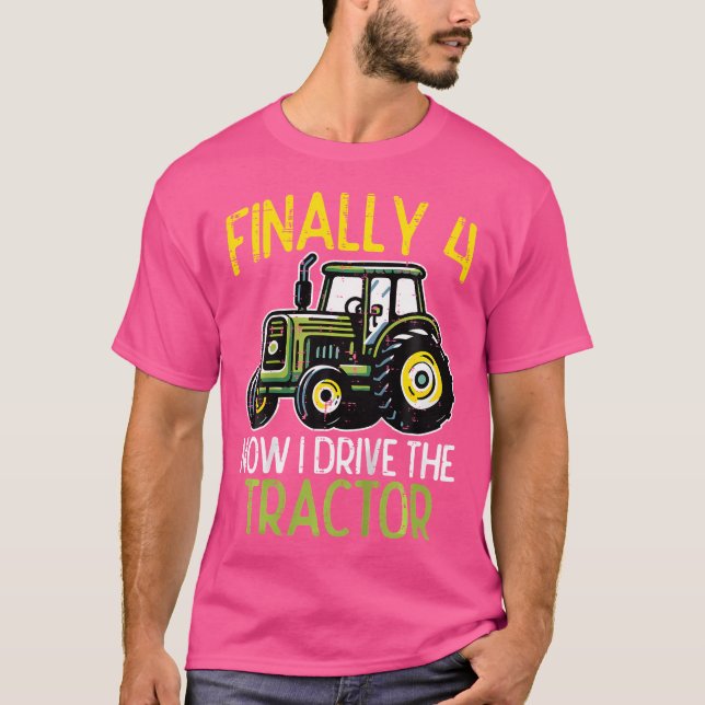 Camiseta Finally 4 Now I Drive Tractor 4Th Birthday Farm Bo (Frente)