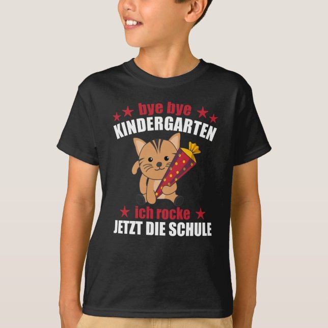 Camiseta Finalmente A Escola De Gato Infantil Cone Rock (Frente)