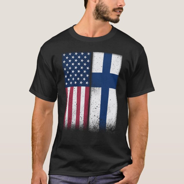 Camiseta Finland Finnish American Flags Proud USA Finland (Frente)
