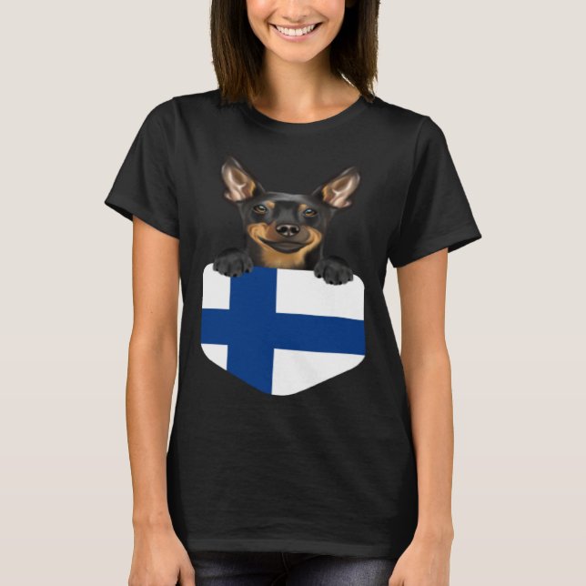 Camiseta Finland Flag Miniature Pinscher Dog In Pocket (Frente)