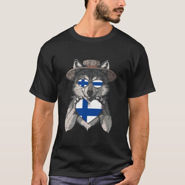 Camiseta Finlândia Flag Wolf Heart Finn Pride Finn (Frente)