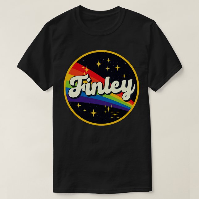 Camiseta Finley Rainbow No Estilo De Vintagem Espacial (Frente do Design)