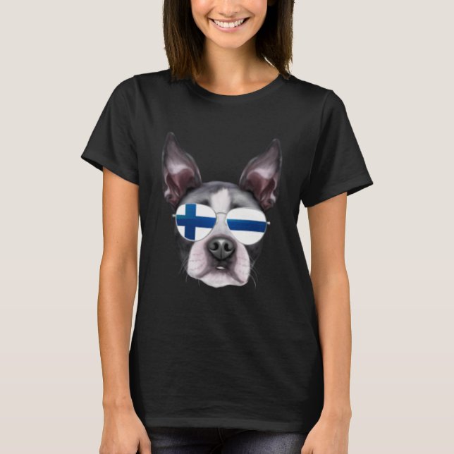 Camiseta Finnish Flag Boston Terrier Dog Finland Pocket (Frente)