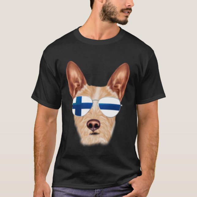 Camiseta Finnish Flag Portuguese Podengo Pequeno Dog Finlan (Frente)