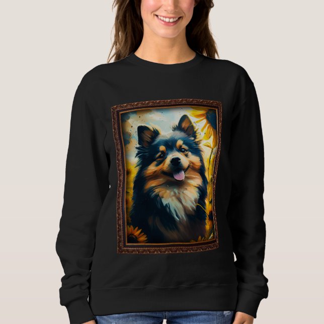 Camiseta Finnish Lapphund Painting Sunflower Flower Mom Wom (Frente)