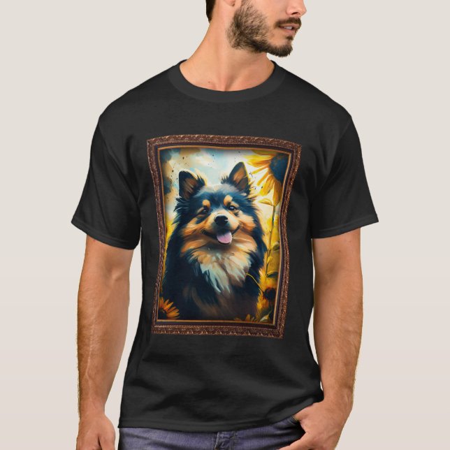 Camiseta Finnish Lapphund Painting Sunflower Flower Mom Wom (Frente)