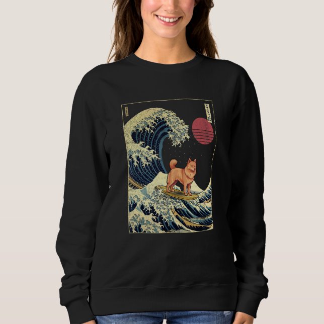 Camiseta Finnish Spitz Japanese Kanagawa Wave  Surf Dog (Frente)