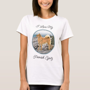 Camiseta Finnish Spitz na Praia Pintura - Arte de Cachorro