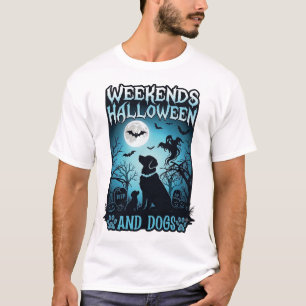 Camiseta Fins de Semana Halloween Cães Fantasma Lua Cheia S