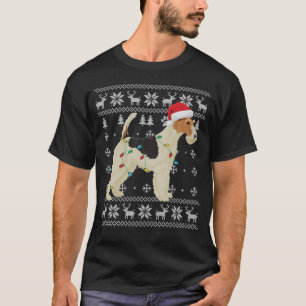 Camiseta Fio Fox Terrier Christmas Ugly Lights Santa Hat