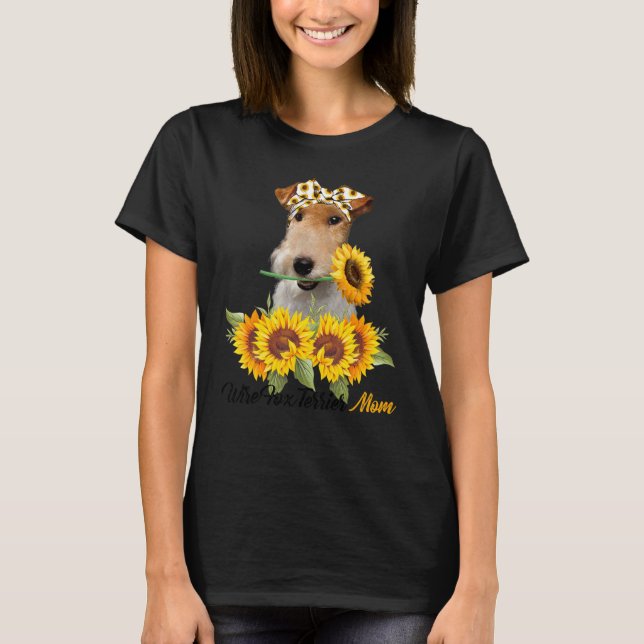 Camiseta Fio Fox Terrier Mãe Cachorro de verão Sunflower Mã (Frente)