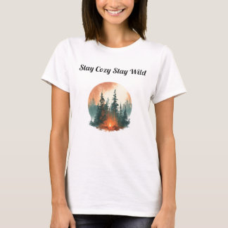Camiseta Fique Aconchegado Fique Selvagem Fogueira na Flore