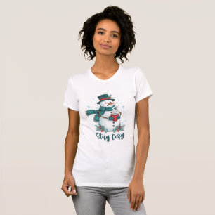 Camiseta Fique Aconchegante Boneco de Neve de Inverno Com C